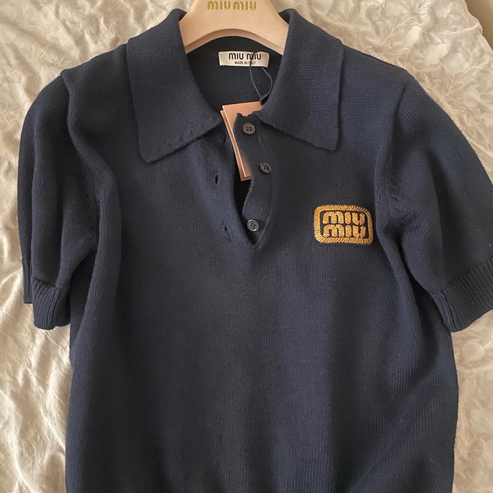 Miu Miu Blue Polo Shirt Classic Knit Design